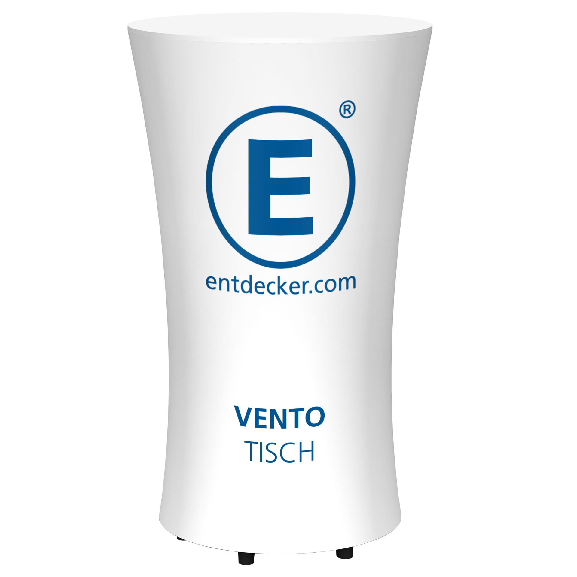 Aufblasbarer Tisch Vento von ENTDECKER, weiß mit blauem Logo und Schriftzug.