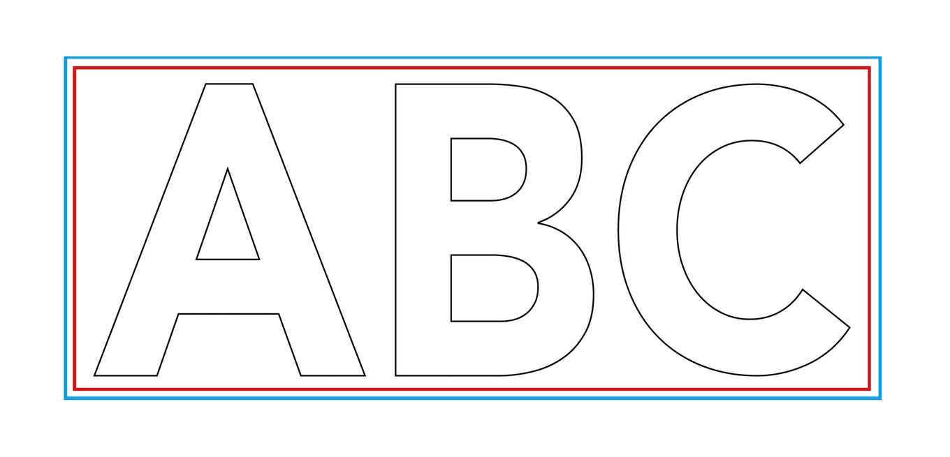 Montagezeichnung mit dem Text 'ABC' in großen Buchstaben, umrahmt von roten und blauen Linien.