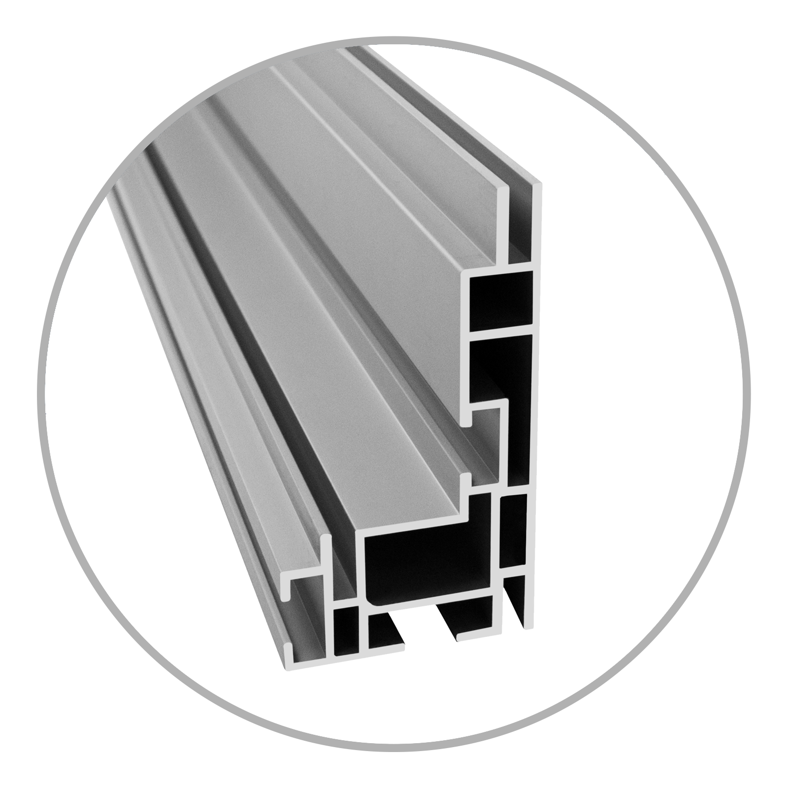Silbernes Aluminium-Profil des Produkts 'Easyframe Profil 90 Lightbox' mit sichtbarem Querschnitt.