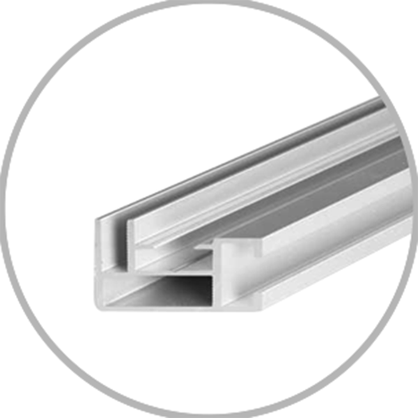 Aluminiumrahmen 25 mm, rechteckig, silberfarben, mit zwei parallelen Schienen.