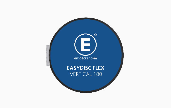 Werbedisplay Easydisc Befestigung Vertical 100 Standard in blauer Farbe mit weißem Logo und Text.