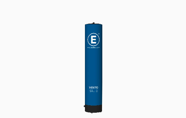 Ventosäule in blauer Ausführung mit dem Logo der Marke ENTDECKER und der Bezeichnung 'VENTO'