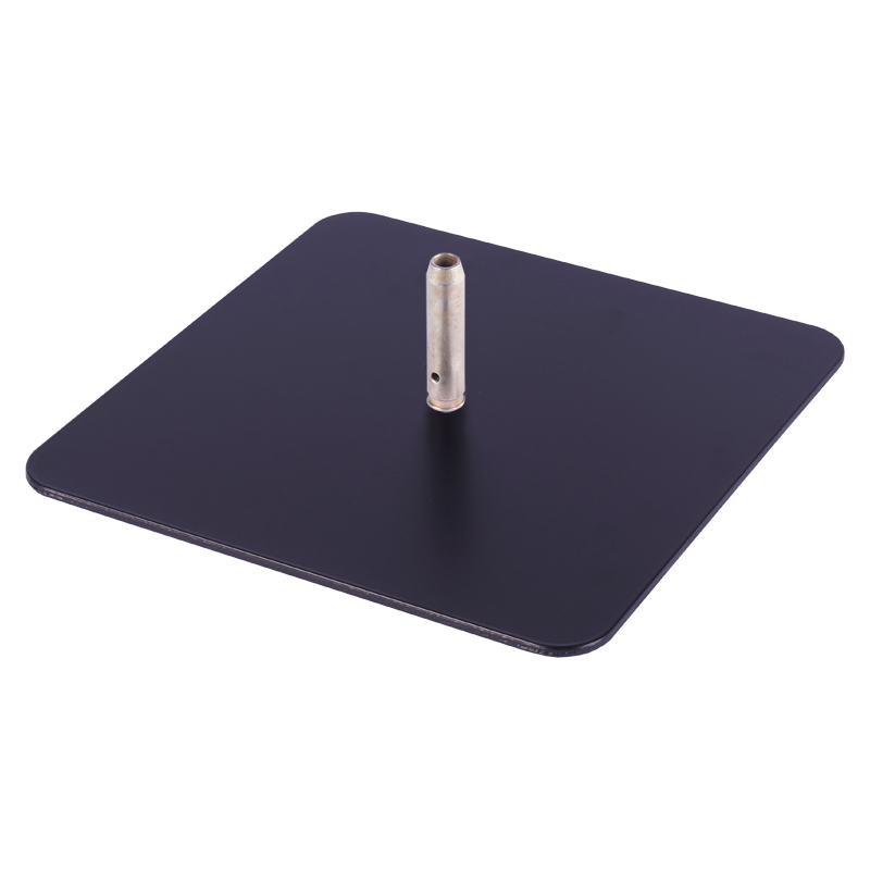 Bodenplatte von Easyflag, quadratisch, schwarz, mit Metallstange in der Mitte zur Befestigung von Fahnen, Gewicht 6,2 kg.