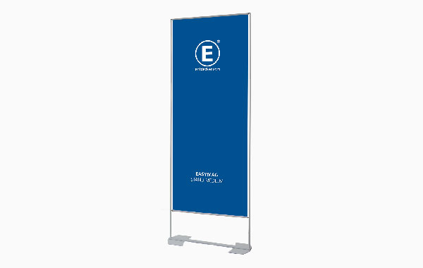 Easymag Set von ENTDECKER, freistehendes Display in Blau mit Logo.