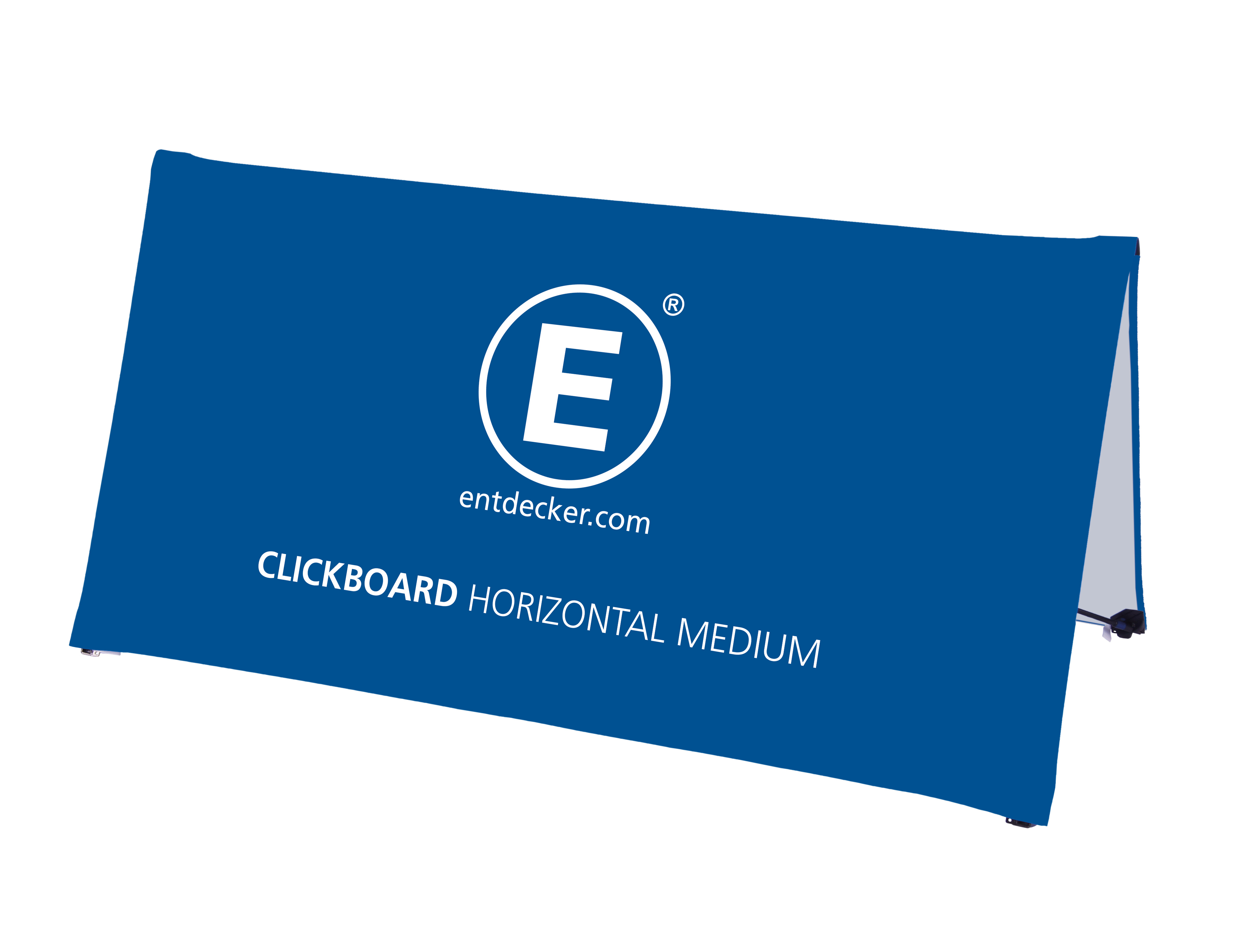 Horizontale Werbebande in Blau mit dem Text 'CLICKBOARD HORIZONTAL MEDIUM' und dem Logo von ENTDECKER.