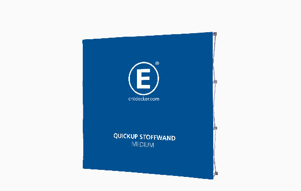 Stoffwand 'Quickup Größe Front Medium' von ENTDECKER in Blau mit Logo.