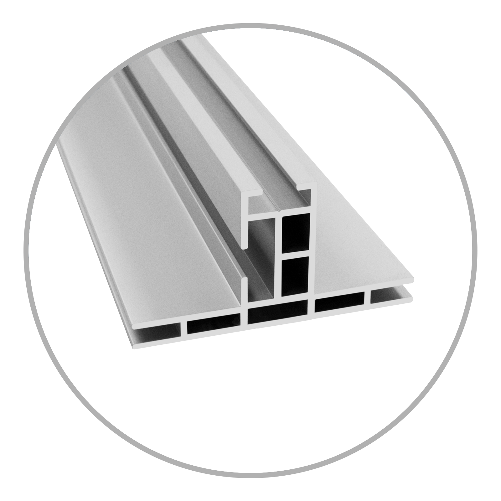 Aluminiumprofil Easyframe Profil 80 Double in Silber, zeigt die Querschnittsform mit mehreren Kammern.