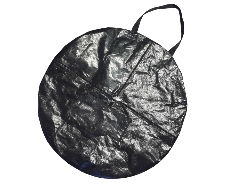 Schwarze, runde Tasche mit Tragegriff, Produkt 'Blow Up Easy Inflate Ad Tasche', faltbar und aus strapazierfähigem Material.