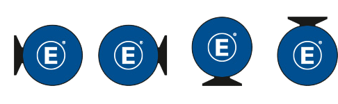 Variationen des Werbedisplays Easydisc Flex von ENTDECKER, dargestellt in vier unterschiedlichen Formen.