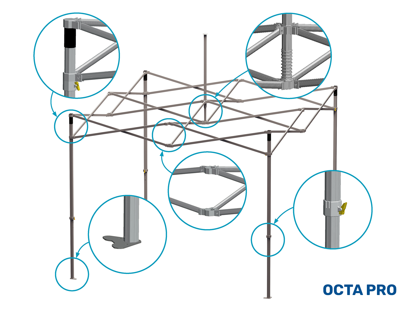 Detailansicht des Faltzelts Octa Pro LED von ENTDECKER, zeigt die integrierte LED-Beleuchtung und Struktur.