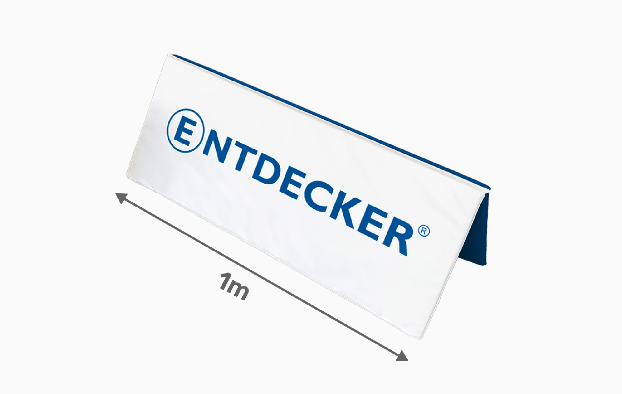 Faltbare Softbande von ENTDECKER, offen, mit einer Länge von 1 Meter, in Weiß und Blau.