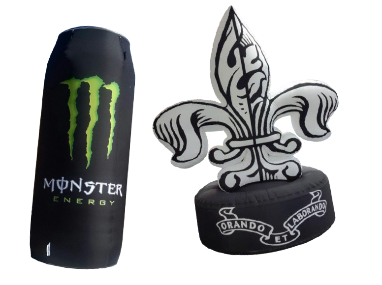 Blow Up Easy Inflate Ad Monster von ENTDECKER, zeigt eine Monster Energy Dose und ein Wappen mit dem Text 'Orando et Laborando'.