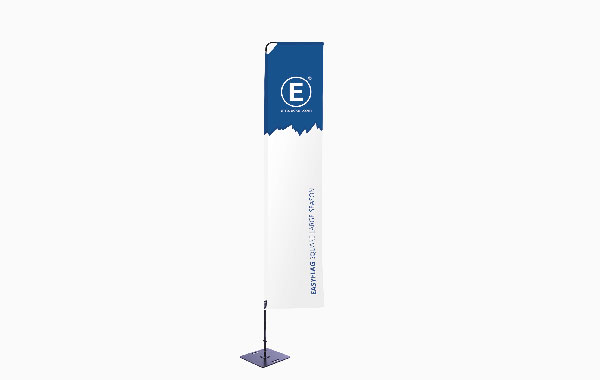 Fahne 'Easyflag Season' in quadratischer Größe, groß, 80 cm, mit blauem Design und Standfuß.