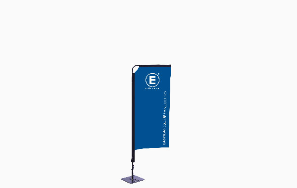 Fahne in quadratischer Form, Größe Small 80, blau mit dem Schriftzug 'E' und 'EASYFLAG Pro'