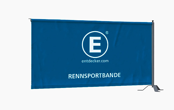 Erweiterungsset für die Rennsportbande in Blau mit dem Logo von ENTDECKER und der Aufschrift 'RENNSPORTBANDE'.