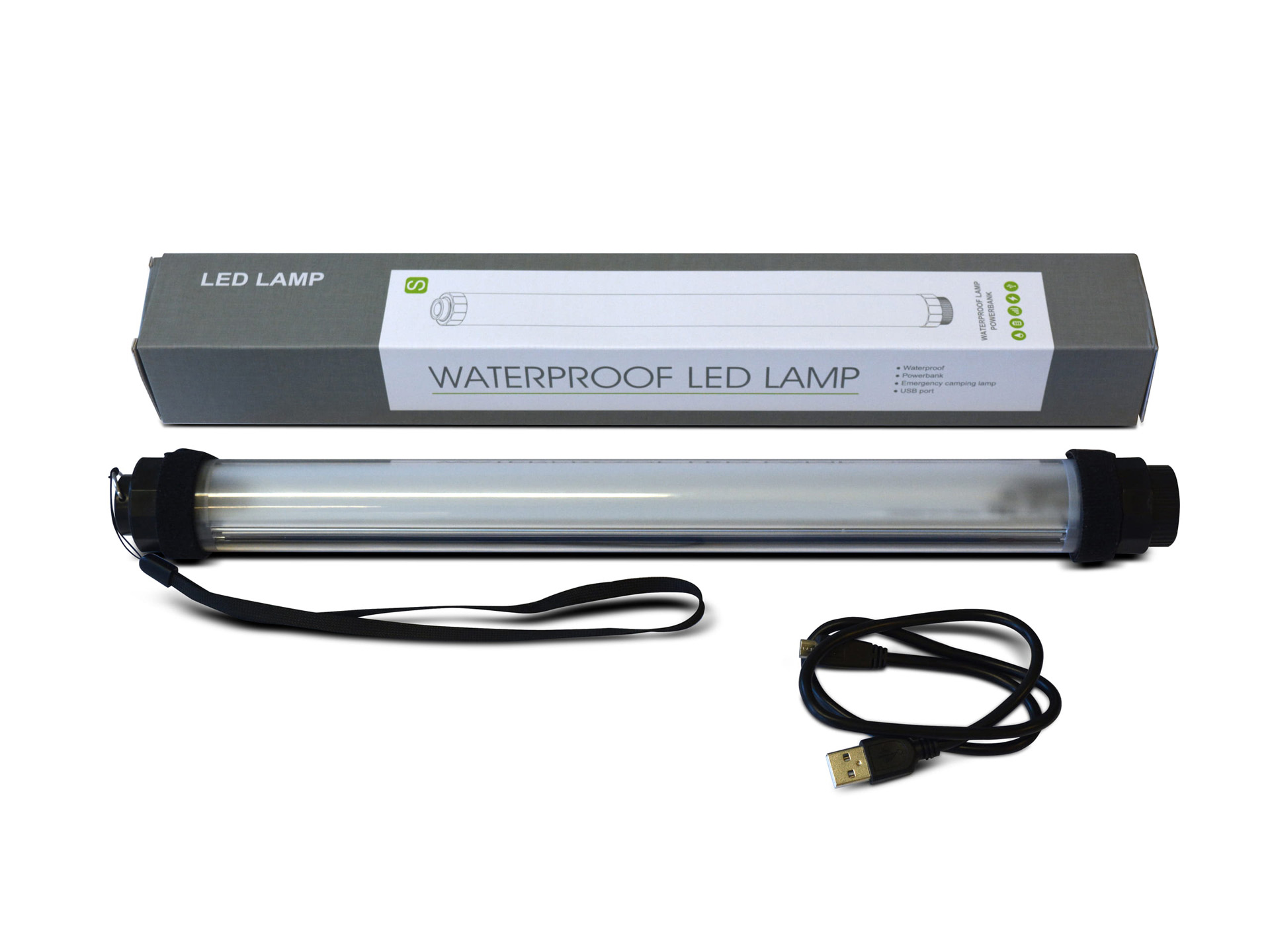 Leuchtstoffröhre für Zelte LED von ENTDECKER, wasserdicht, mit USB-Kabel und Trageband.