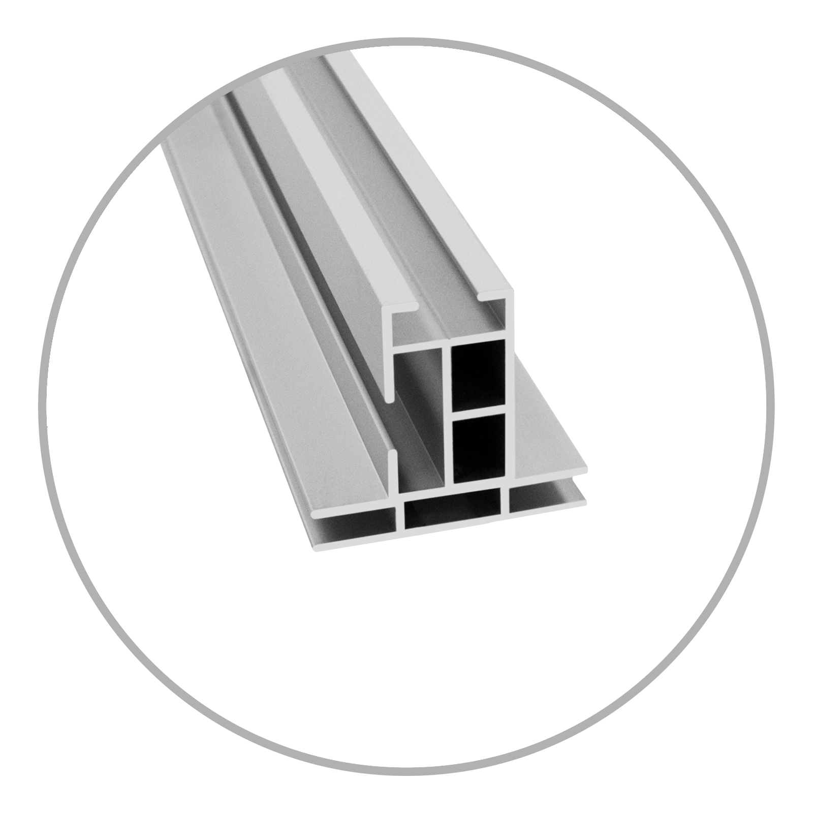Easyframe Profil 44 Double in Silber, Aluminium-Profil mit rechteckiger Form und mehreren Kammern.