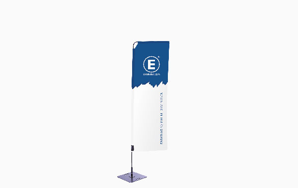 Fahne 'Easyflag Season' in quadratischer Form, Größe Medium 80, mit blauem oberen Teil und weißem unteren Teil, auf einem stabilen Standfuß.