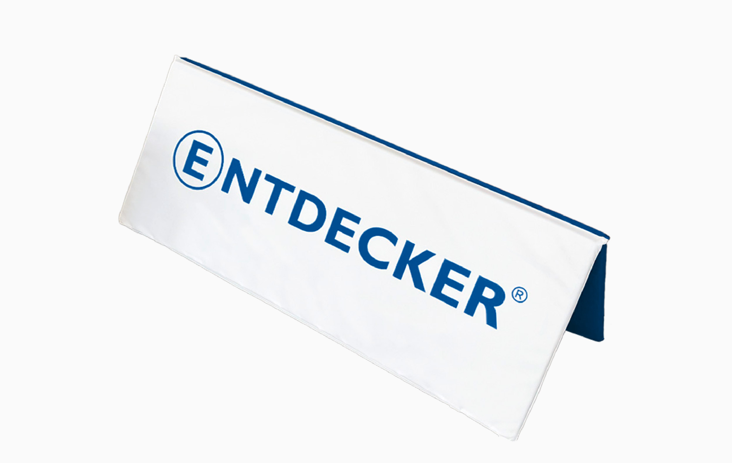 Faltbare Softbande Variante Offen von ENTDECKER, in Weiß mit blauer Schrift.