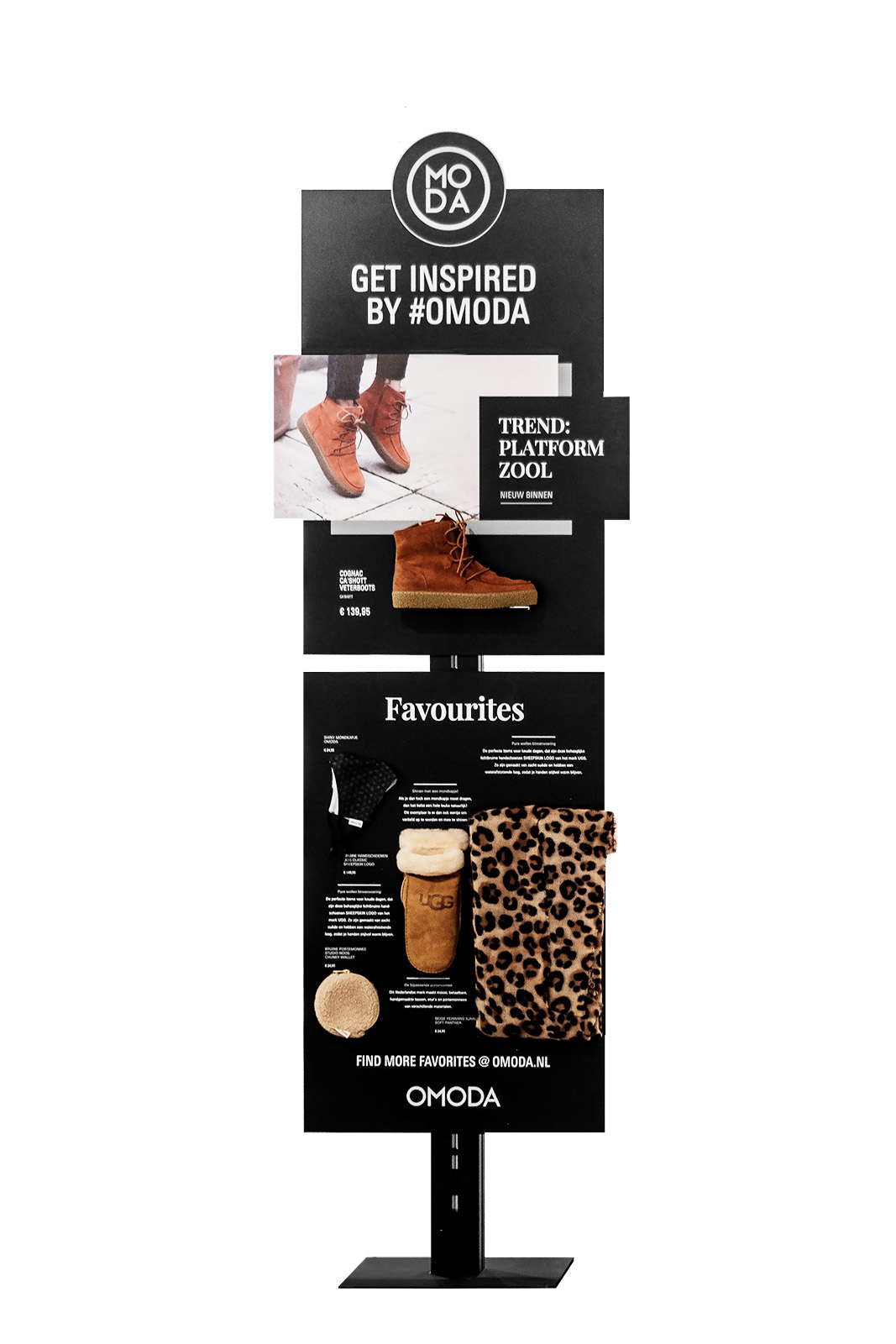 Produktdisplay für Inhaker mit Schuhen und Modeempfehlungen, inklusive Plattformschuhen und Lieblingsartikeln.