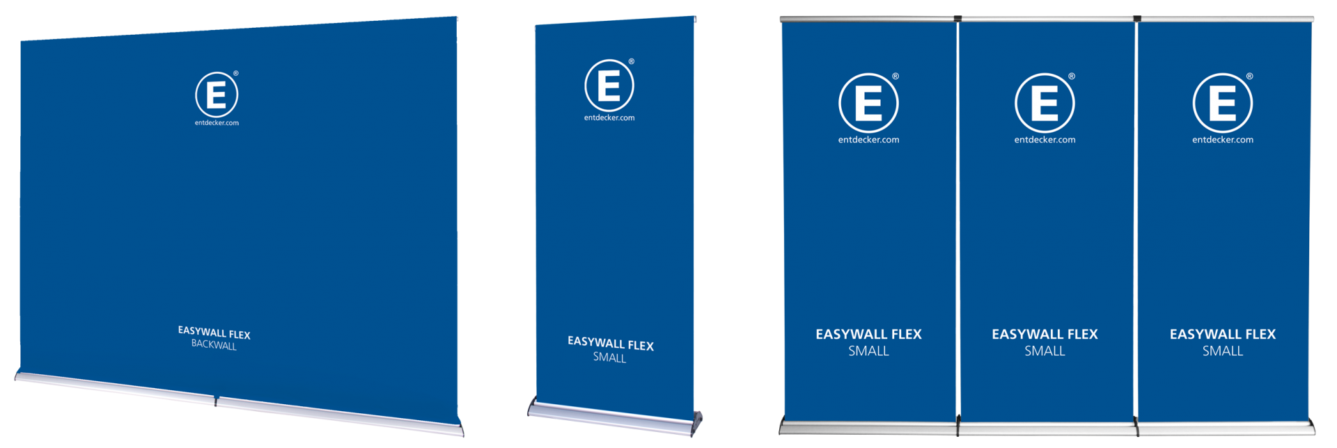 Größenvergleich von Easywall Flex Banner, zeigt zwei Varianten: 'EASYWALL FLEX SMALL' und 'EASYWALL FLEX BIG'.