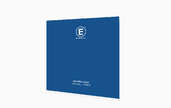 Easywall Flex Messewand aus Stoff in blauer Farbe mit dem Logo von ENTDECKER und dem Text 'EASYWALL FLEX'.