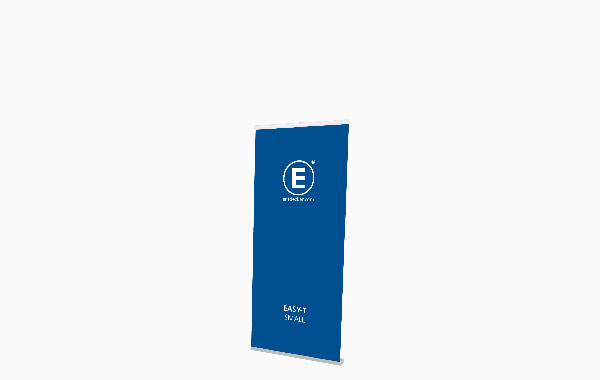 Rollup Easy-T Größe Stoff Small in blauer Farbe mit dem Logo von ENTDECKER.