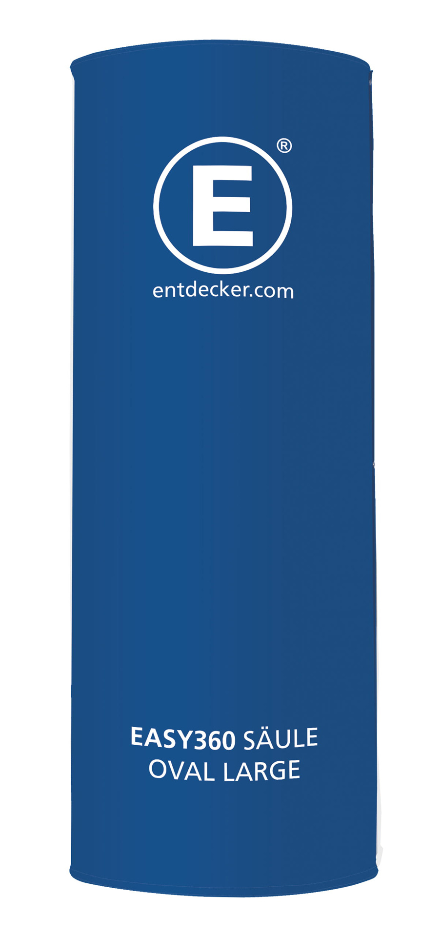 Messesystem Messewand Easy360 in Blau mit dem Schriftzug EASY360 CONNECTING-WALL LARGE DS und dem Logo von ENTDECKER.