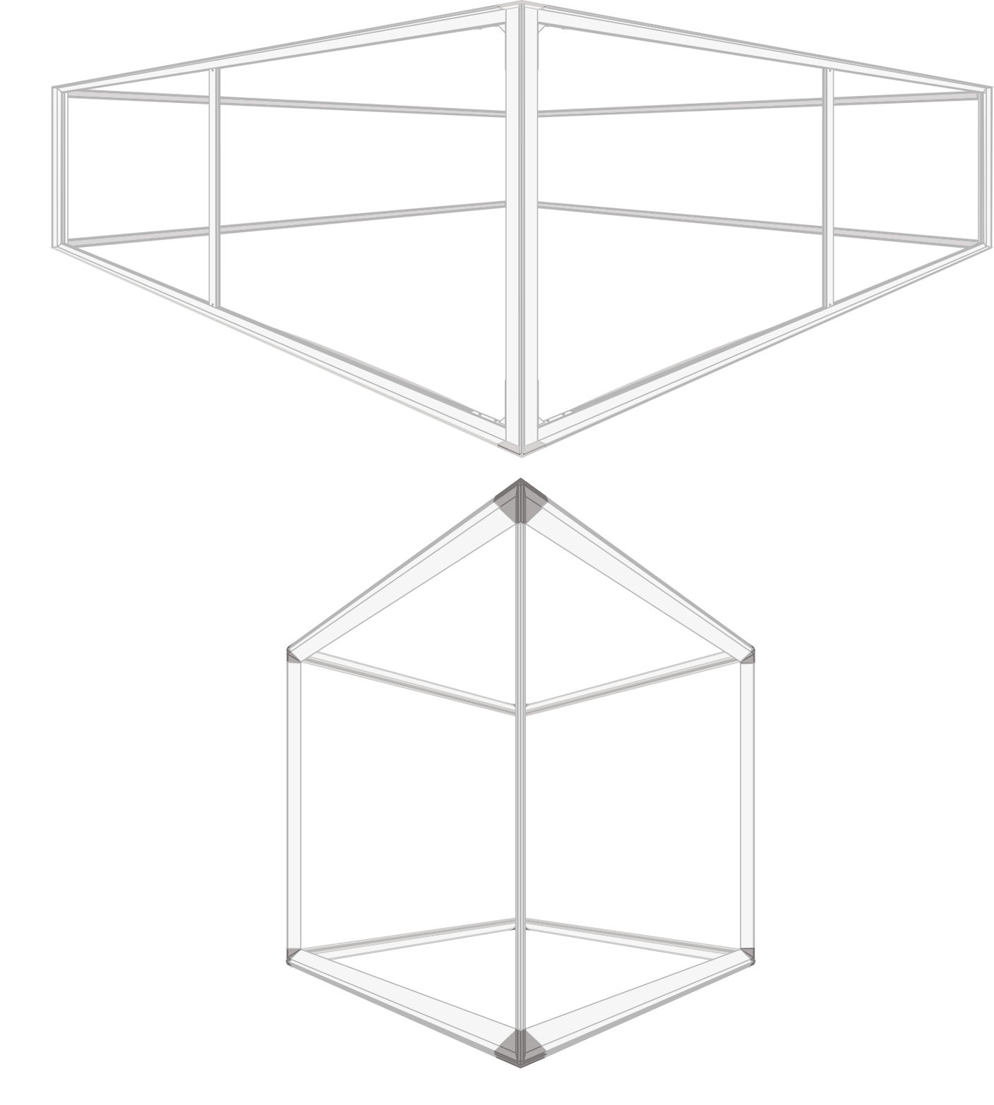 3D-Darstellung des Produkts 'Easyframe Cube Carre' von ENTDECKER, zeigt einen offenen Würfelrahmen.