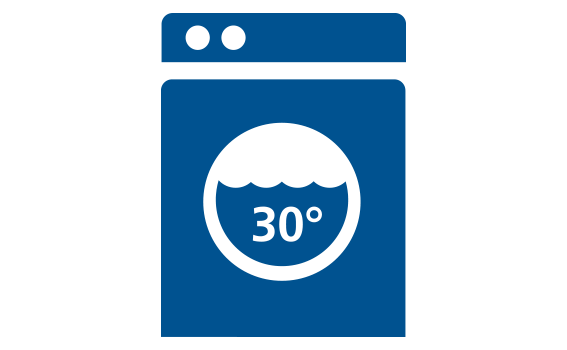 Symbol einer Waschmaschine mit einem Waschgang bei 30 Grad Celsius.