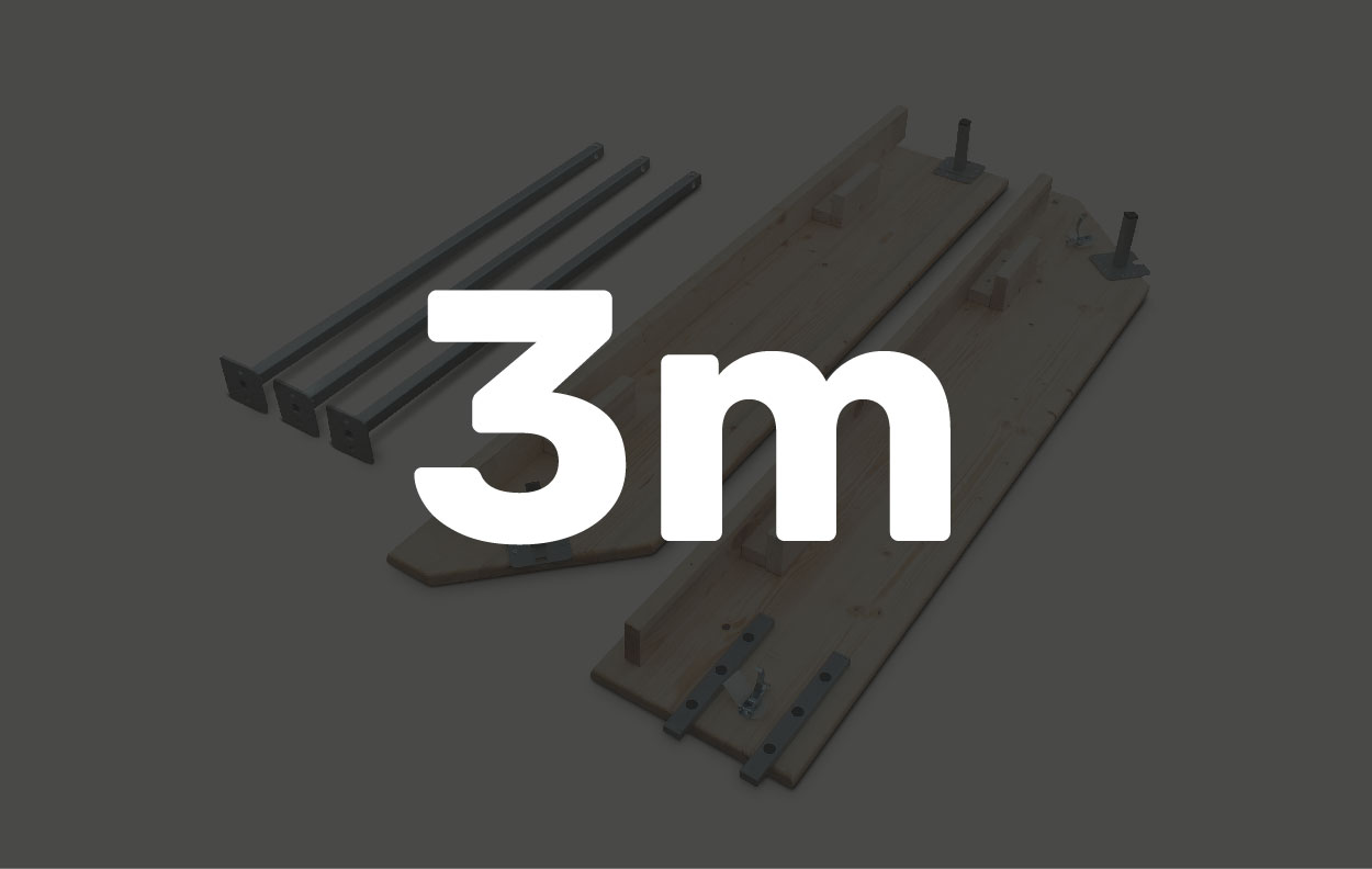 Zubehör für Faltzelt, bestehend aus Holztheke und Metallstangen, Länge 3m.