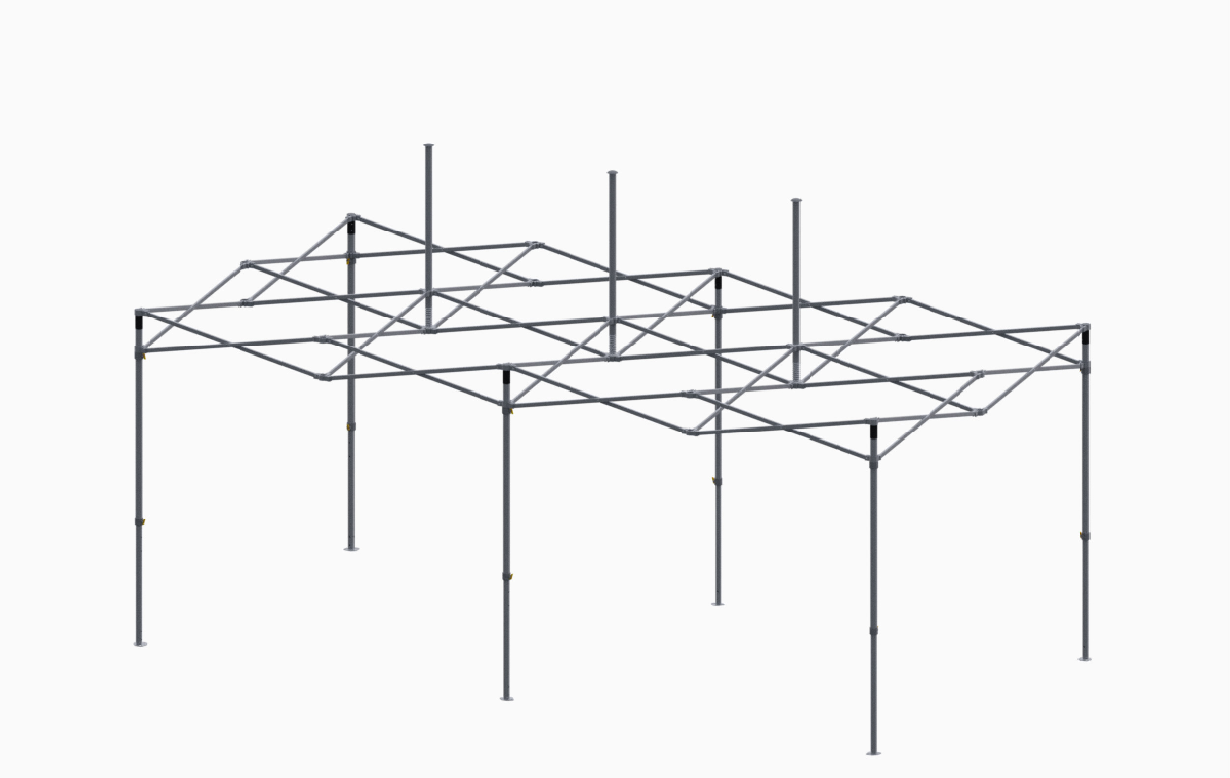 Faltzelt Gestell in Größe 4x8, aus Metall mit mehreren Stützpfosten und einem stabilen Rahmen.