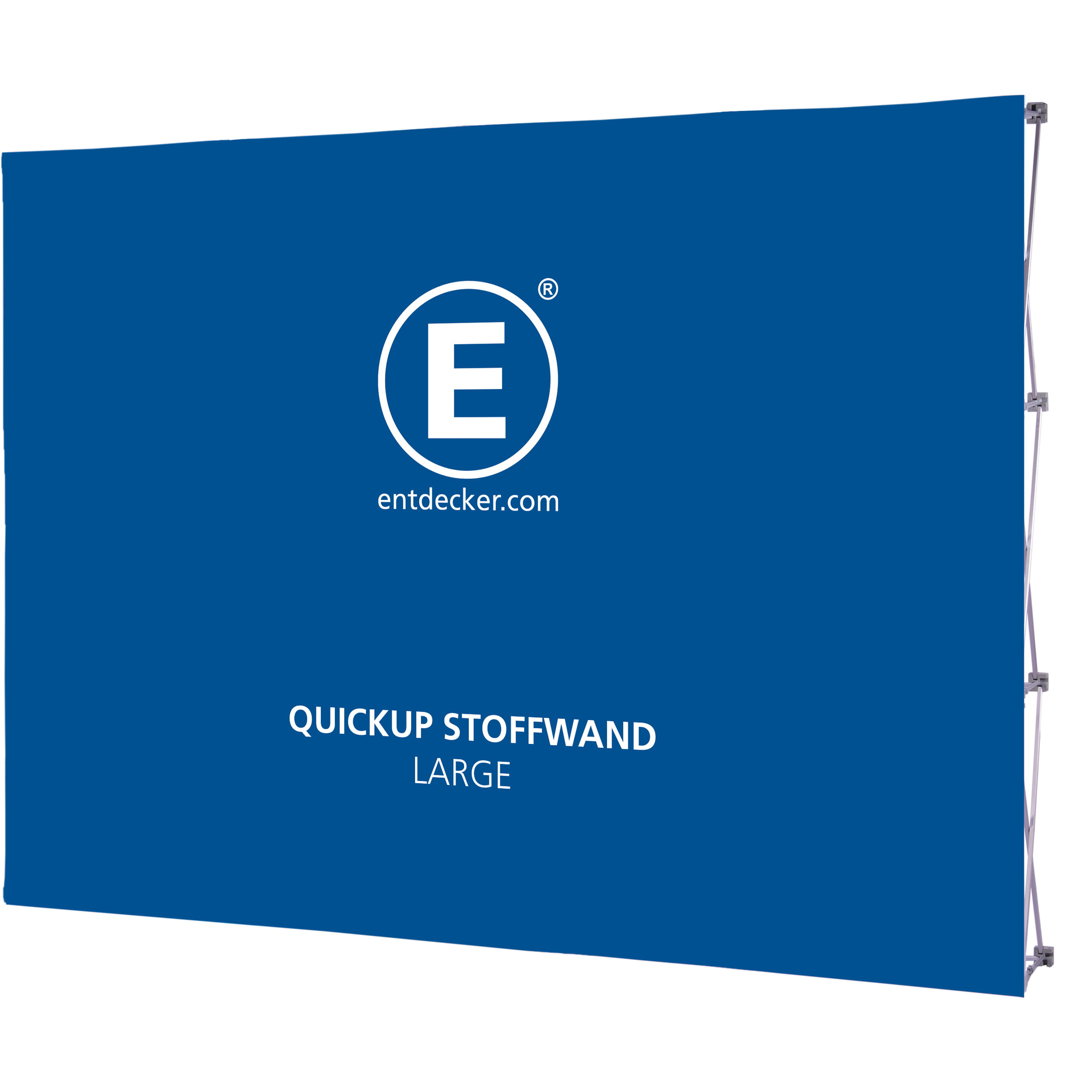 Faltbare Messewand Quickup Stoffwand in Blau, Medium-Größe, mit dem Logo von ENTDECKER.