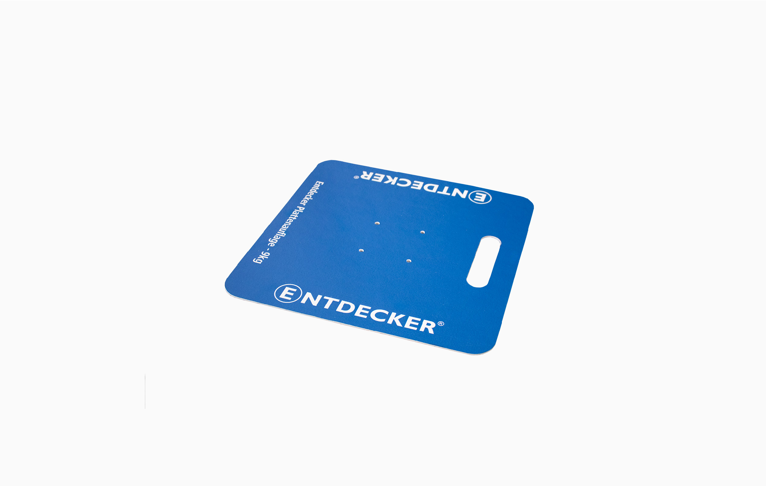 Abdeckplatte von ENTDECKER in Blau, Größe 9 kg, mit Griff und Löchern zur Befestigung.