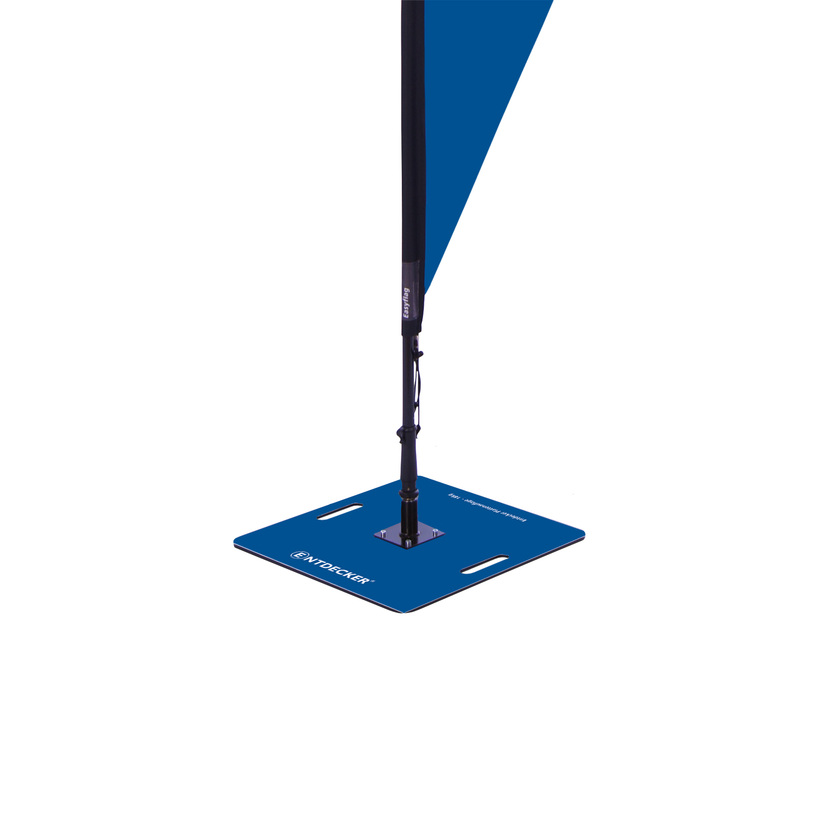 Montierte Abdeckplatte in Blau mit Stützstange, geeignet für Outdoor-Anwendungen.