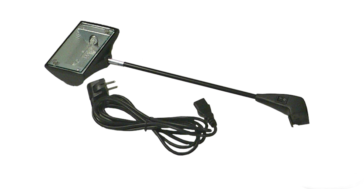 Quick Light Halogen Strahler von ENTDECKER mit flexibler Halterung und Stromkabel.
