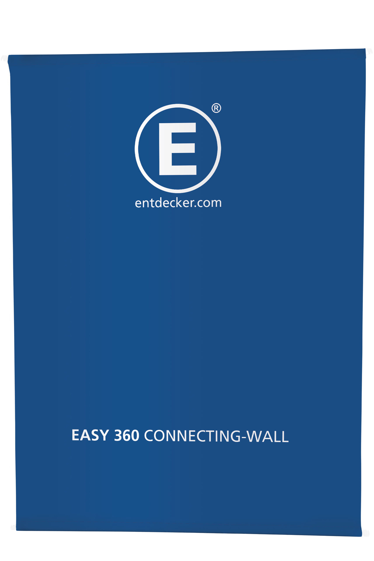 Messesystem Messewand Easy360 in Blau mit dem Schriftzug EASY360 CONNECTING-WALL LARGE DS und dem Logo von ENTDECKER.