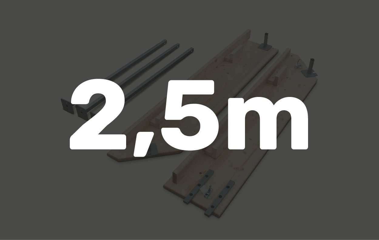 Faltzelt Zubehör Holztheke, 1,5m, bestehend aus Holzplatten und Metallstützen.
