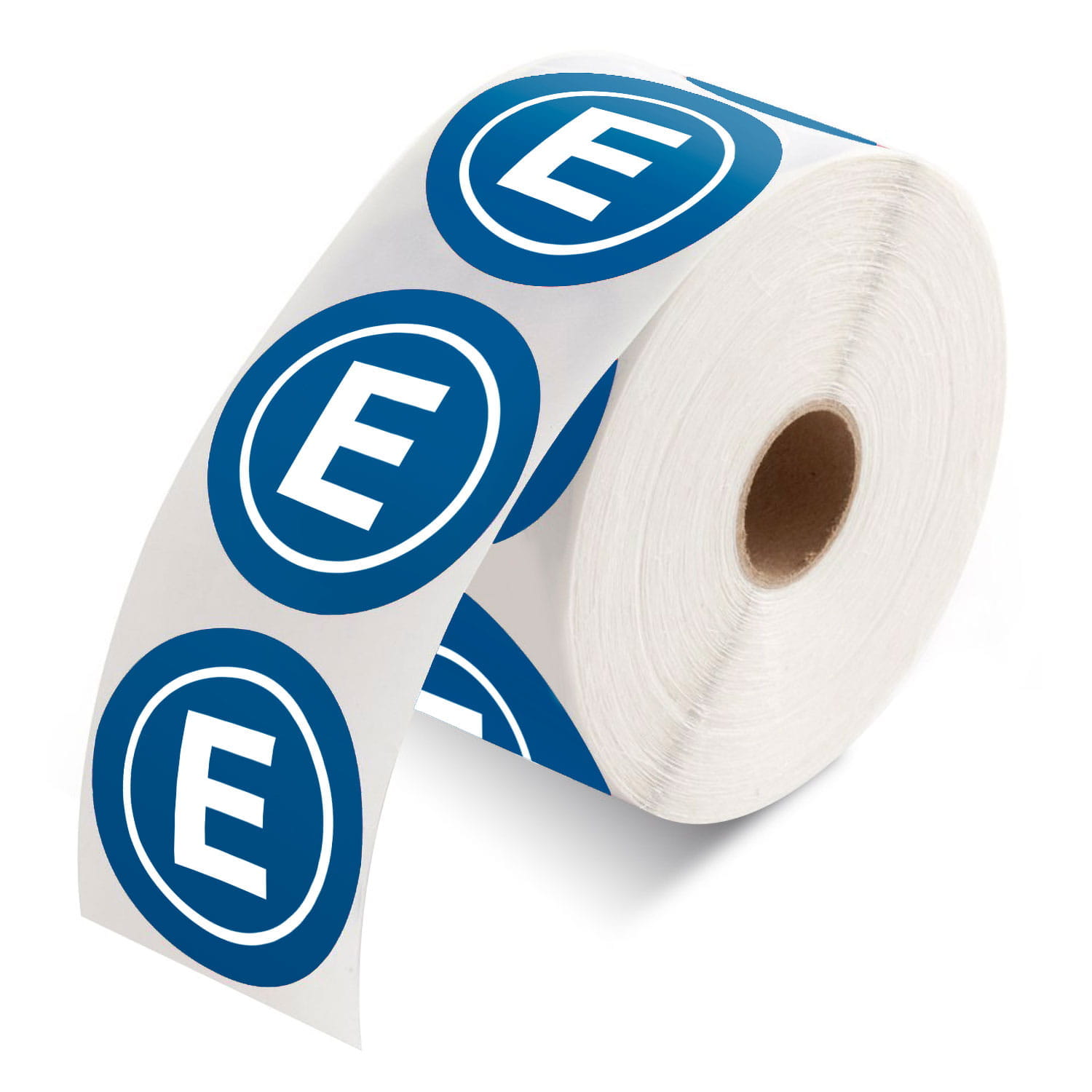 Aufkleber auf Rolle von ENTDECKER in verschiedenen Designs, darunter ein schwarzer Aufkleber mit ENJOY MOMENT, sowie verpackte Backwaren.