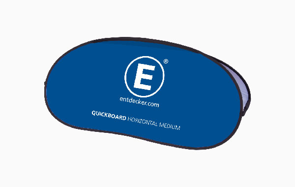 Medium Quickboard Werbebande in Blau mit weißem Logo 'E' und der Aufschrift 'quickboard horizontal medium'.