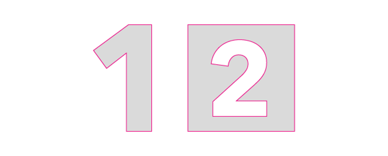 Zahlen '1' und '2' in großen, kontrastreichen Schriftarten auf schwarzem Hintergrund.