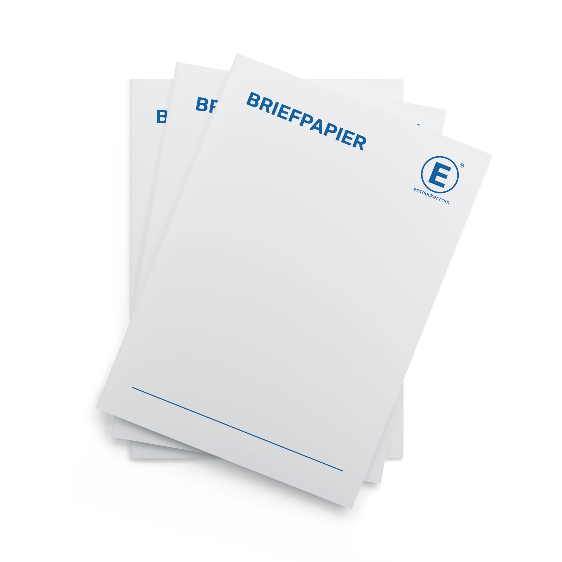 Bedrucktes Briefpapier mit dem Schriftzug BRIEFPAPIER und dem Logo von ENTDECKER.