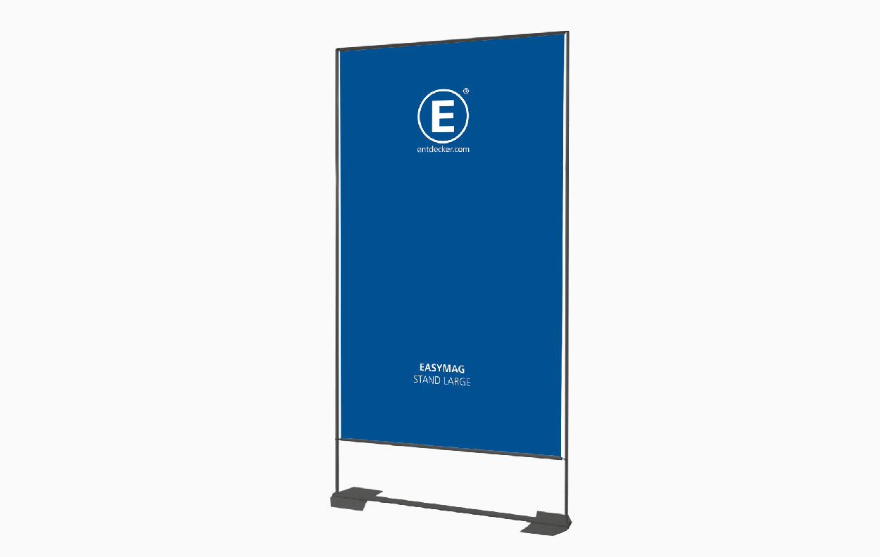 Easymag Größe Set 100X200 Wing in Schwarz, aufgestellt mit stabilen Füßen, für Präsentationen.