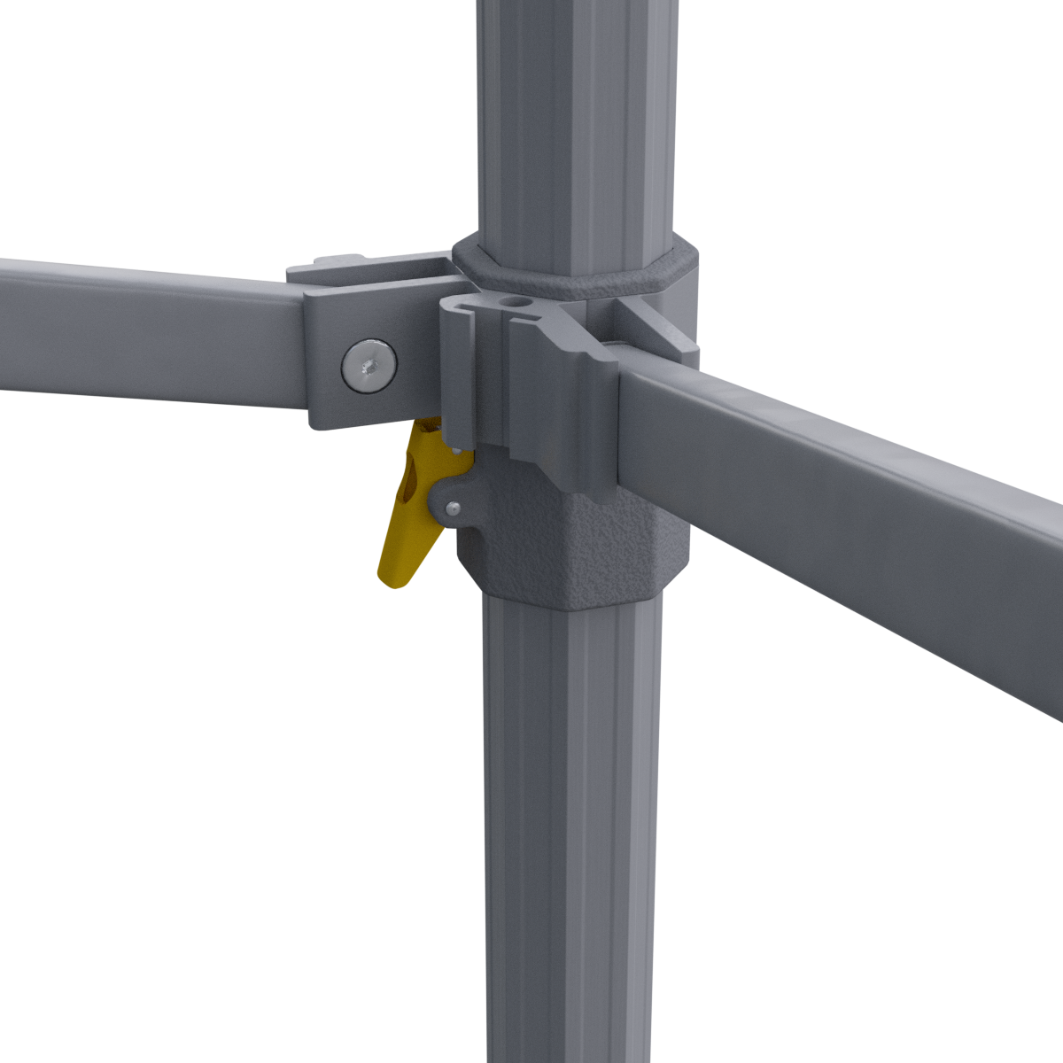 Detailansicht des Faltzeltes Octa Pro 3x3 mit hervorgehobenen Komponenten wie Rahmen, Gelenken und Standfüßen.