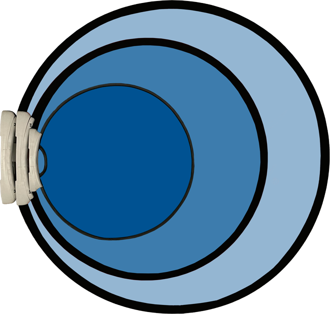 Größenvergleich des Werbedisplays Easydisc Flex von ENTDECKER, zeigt verschiedene blaue Kreise.