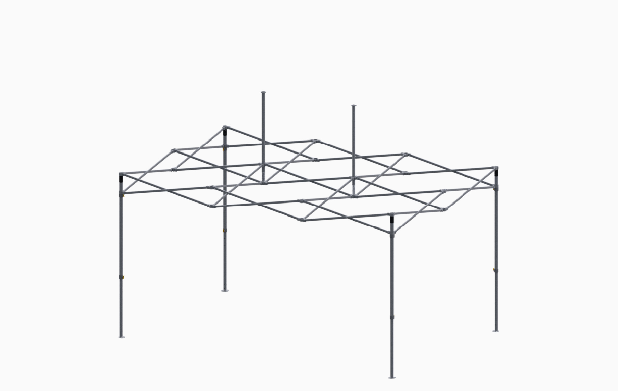 Faltzelt Gestell Größe 3X4.5 von ENTDECKER, aus Metall mit mehreren Stützpfosten und einem stabilen Rahmen.