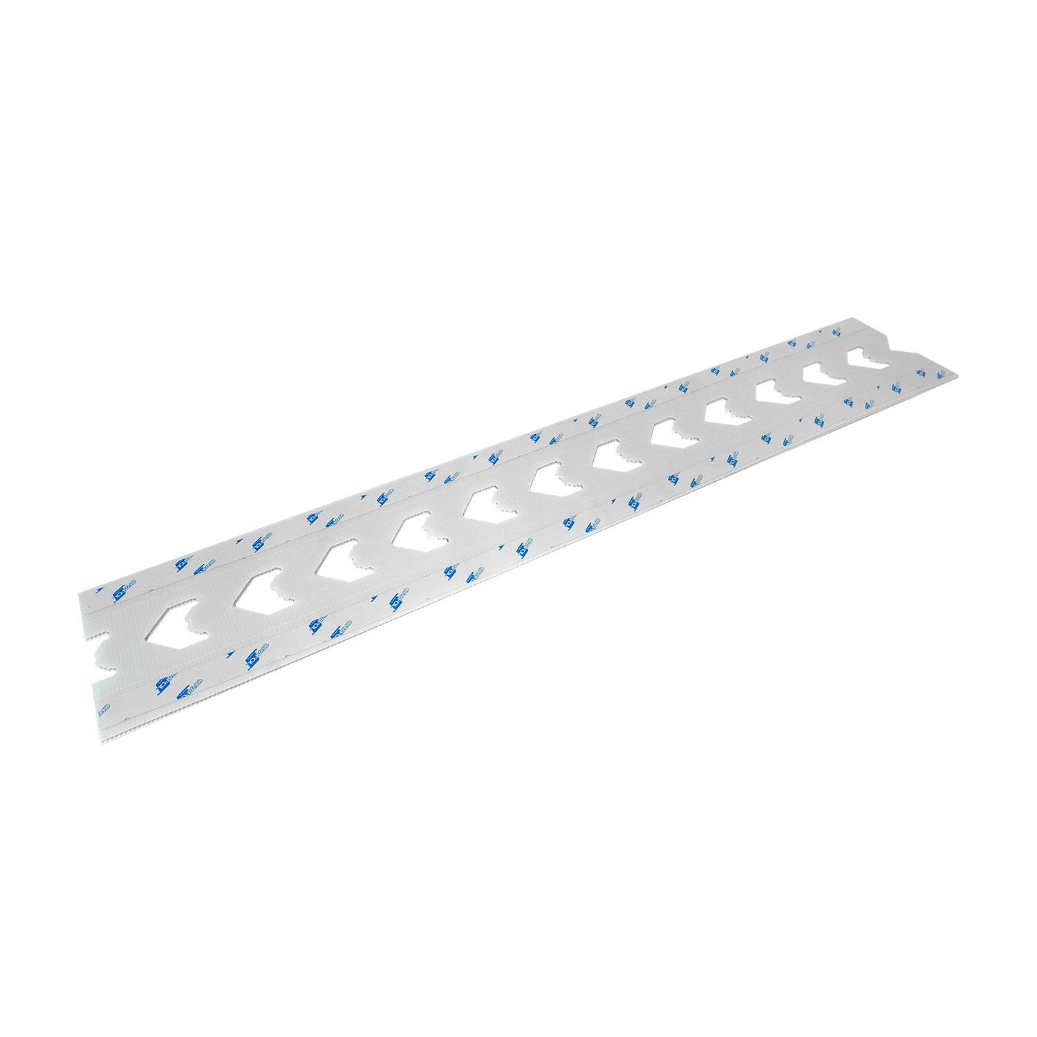 Klebehaken von ENTDECKER, weiß mit blauen Markierungen, in Streifenform zur einfachen Anwendung.