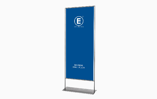 Easymag Größe Set 85X200 Classic in Silber mit blauer Werbefläche und Logo