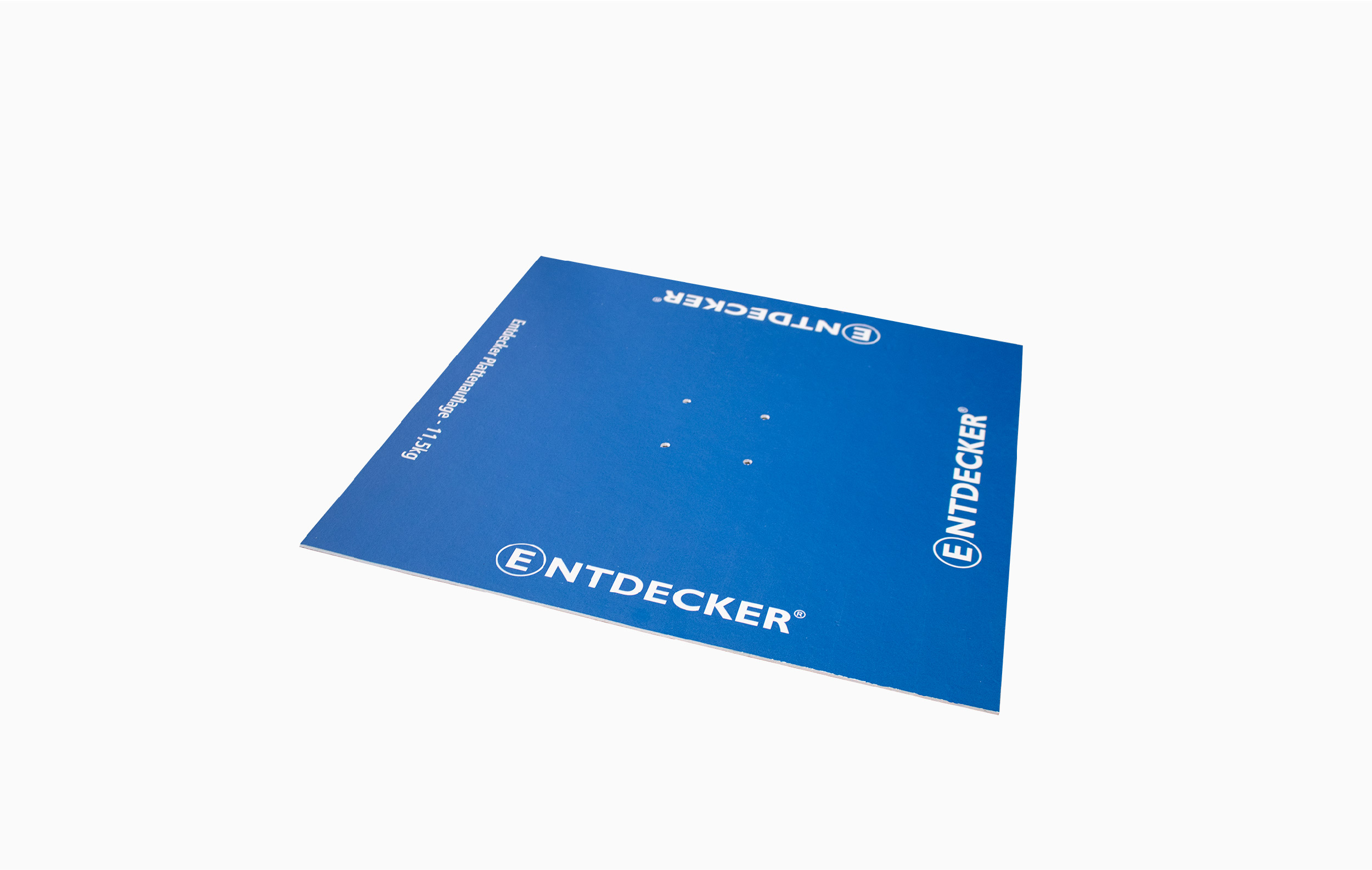 Abdeckplatte von ENTDECKER, Größe 11.5 kg, quadratisch, blau mit Löchern zur Befestigung.
