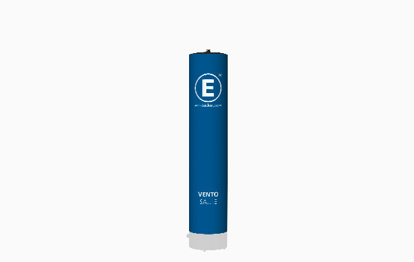 Ventosäule in blauer Stoffausführung mit dem Logo von ENTDECKER und dem Schriftzug 'VENTO'.